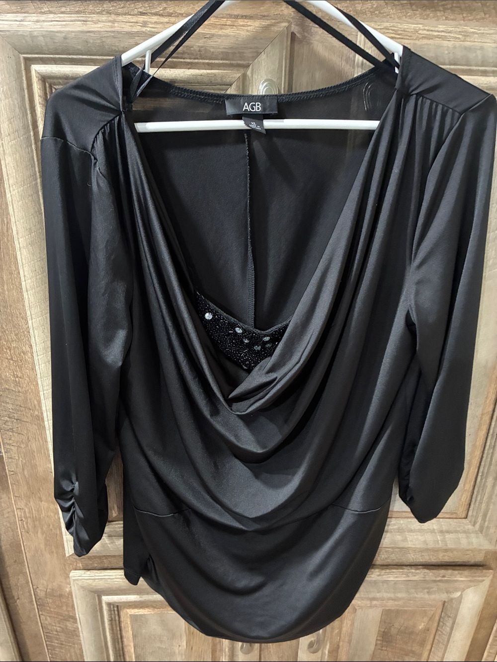 AGB Black Cowl Neck Long Sleeve Top with Sequin Inset